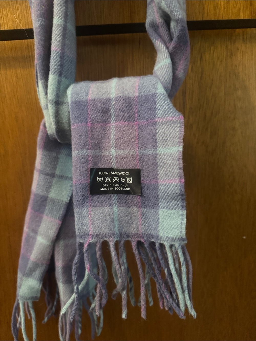 Pastel Plaid Lambswool Scarf in Lavender and Mint